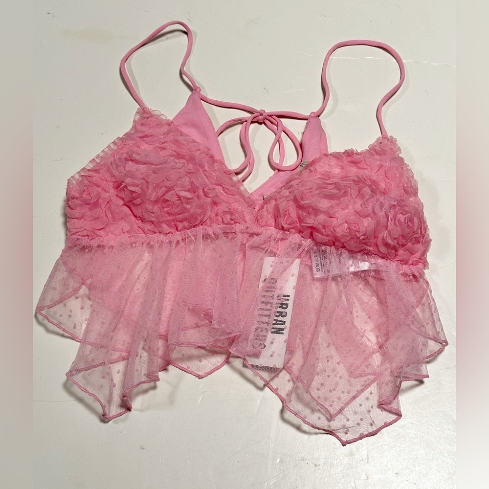 Urban Outfitters Pink Sheer Ruffle Top - Picture 5 of 12